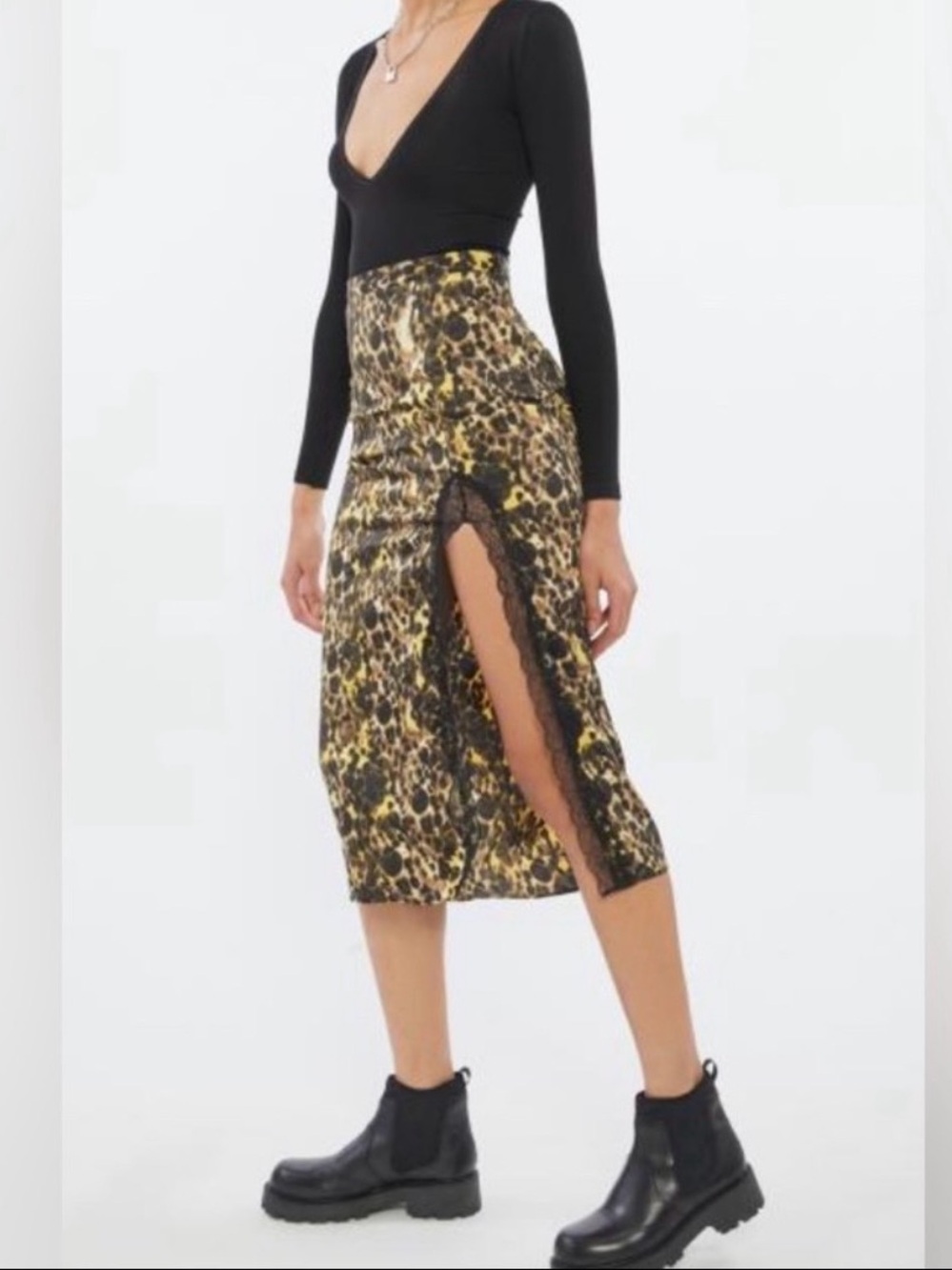 Urban Outfitters Animal Print Midi Slit Skirt